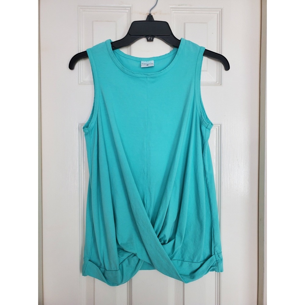 Color Me Cotton Aqua Tank Top Blue Twist Front Sleeveless Casual USA Made Medium